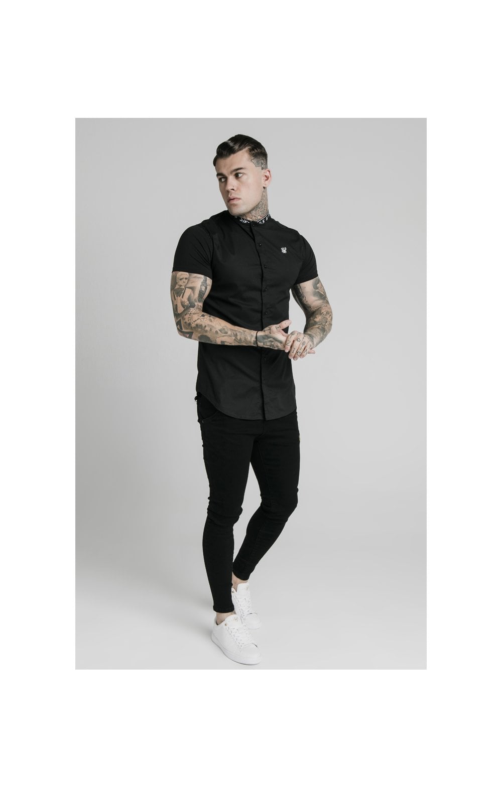 Load image into Gallery viewer, SikSilk S/S Tape Collar Shirt - Black (3)