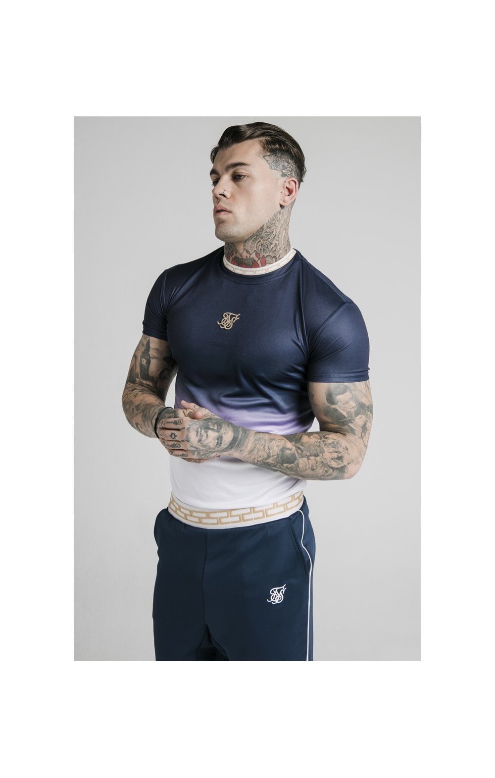 Load image into Gallery viewer, SikSilk S/S Fade Inset Tape Gym Tee - Navy &amp; White