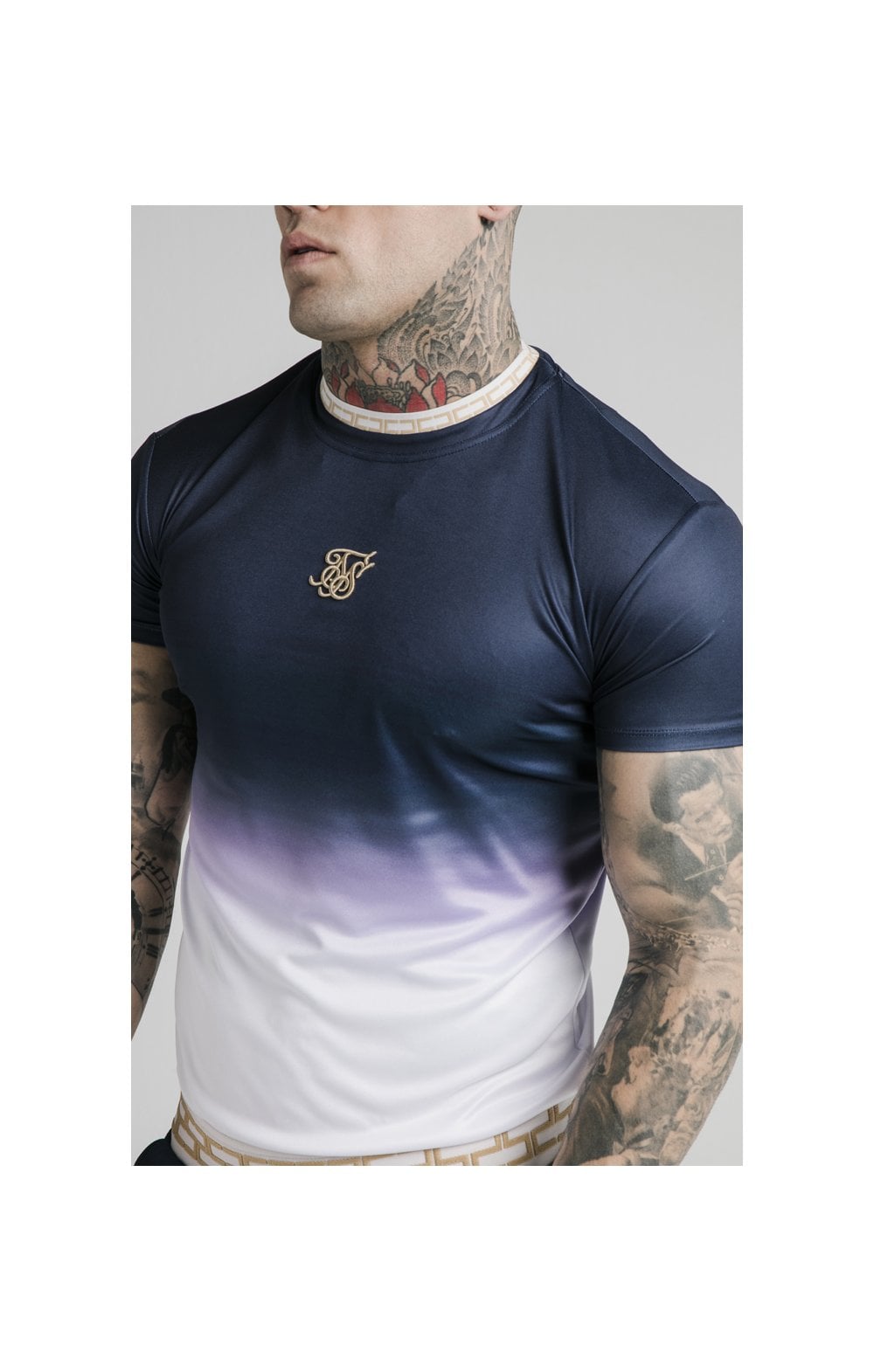 Load image into Gallery viewer, SikSilk S/S Fade Inset Tape Gym Tee - Navy &amp; White (1)