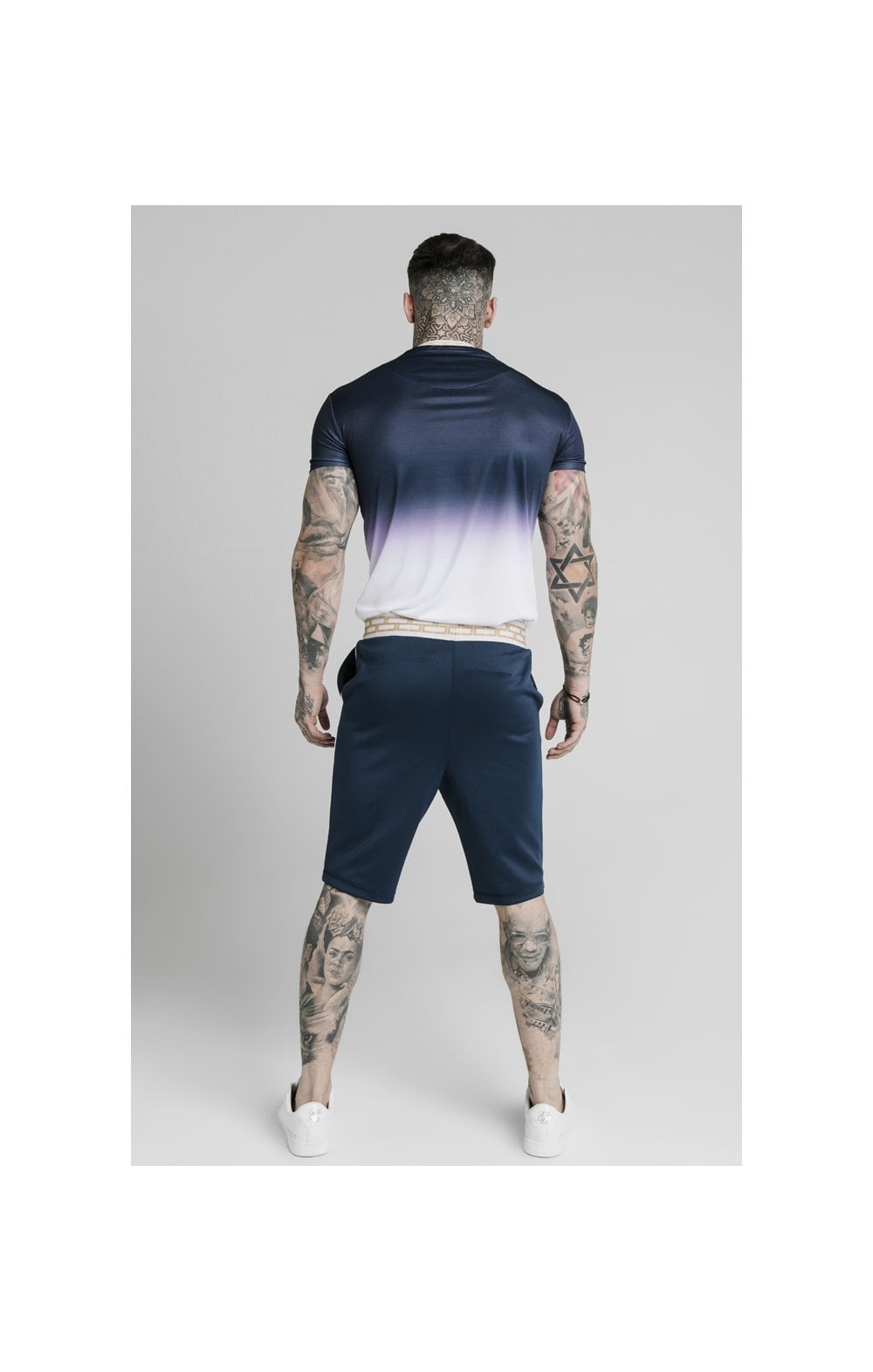 Load image into Gallery viewer, SikSilk S/S Fade Inset Tape Gym Tee - Navy &amp; White (2)