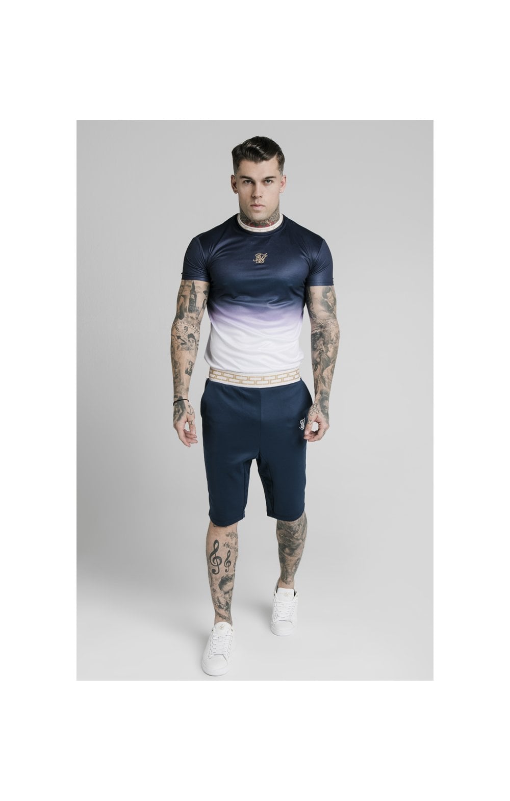 Load image into Gallery viewer, SikSilk S/S Fade Inset Tape Gym Tee - Navy &amp; White (4)