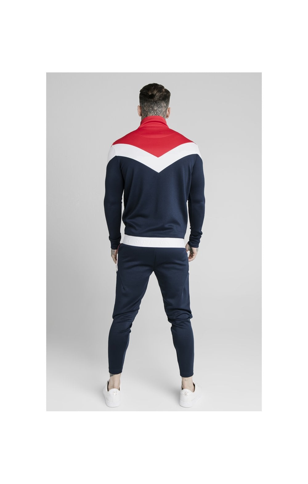 Load image into Gallery viewer, SikSilk Retro Quarter Zip Overhead Track Top - Navy,Red &amp; White (4)