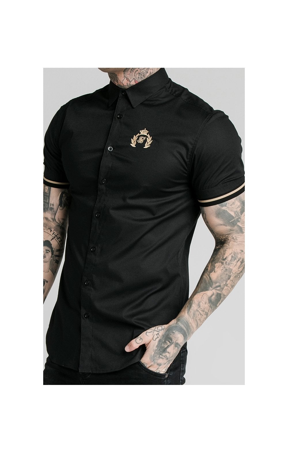 Load image into Gallery viewer, SikSilk S/S Prestige Inset Cuff Shirt - Black (1)