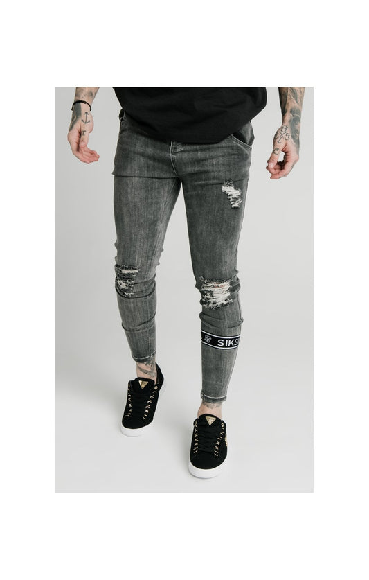 SikSilk Burst Knee Tape Jeans - Washed Black
