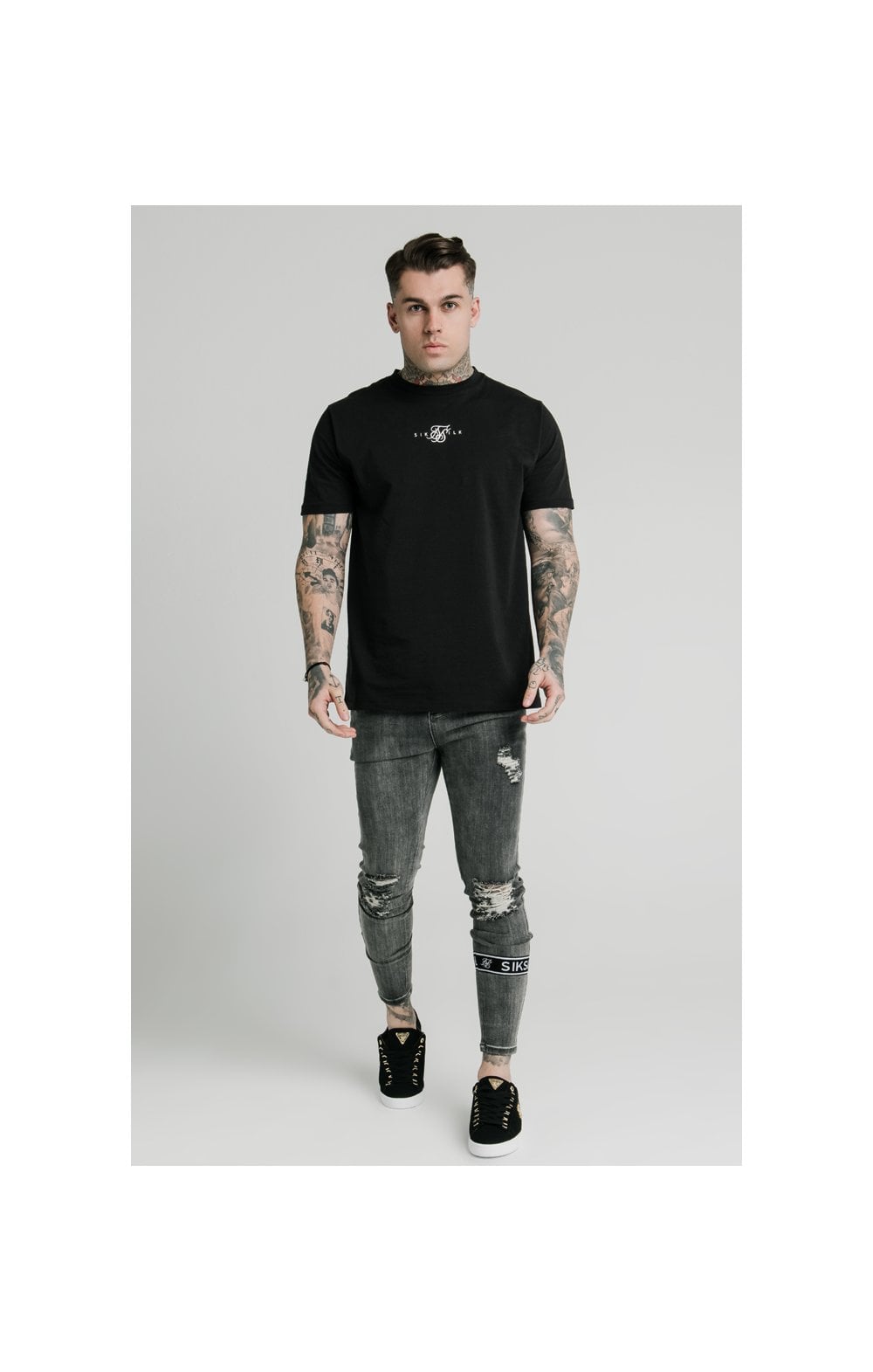 Load image into Gallery viewer, SikSilk Burst Knee Tape Jeans - Washed Black (1)