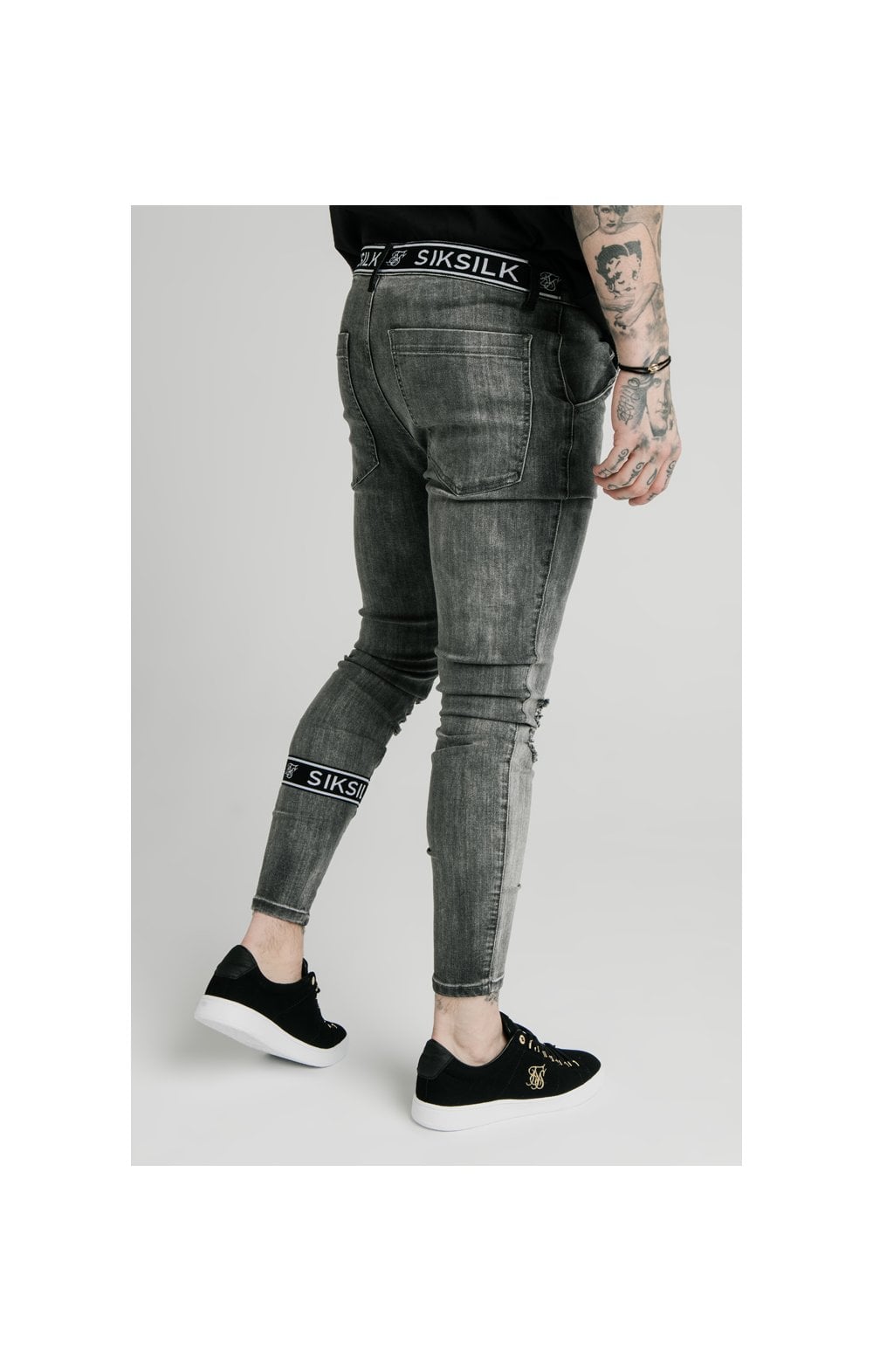 Load image into Gallery viewer, SikSilk Burst Knee Tape Jeans - Washed Black (7)
