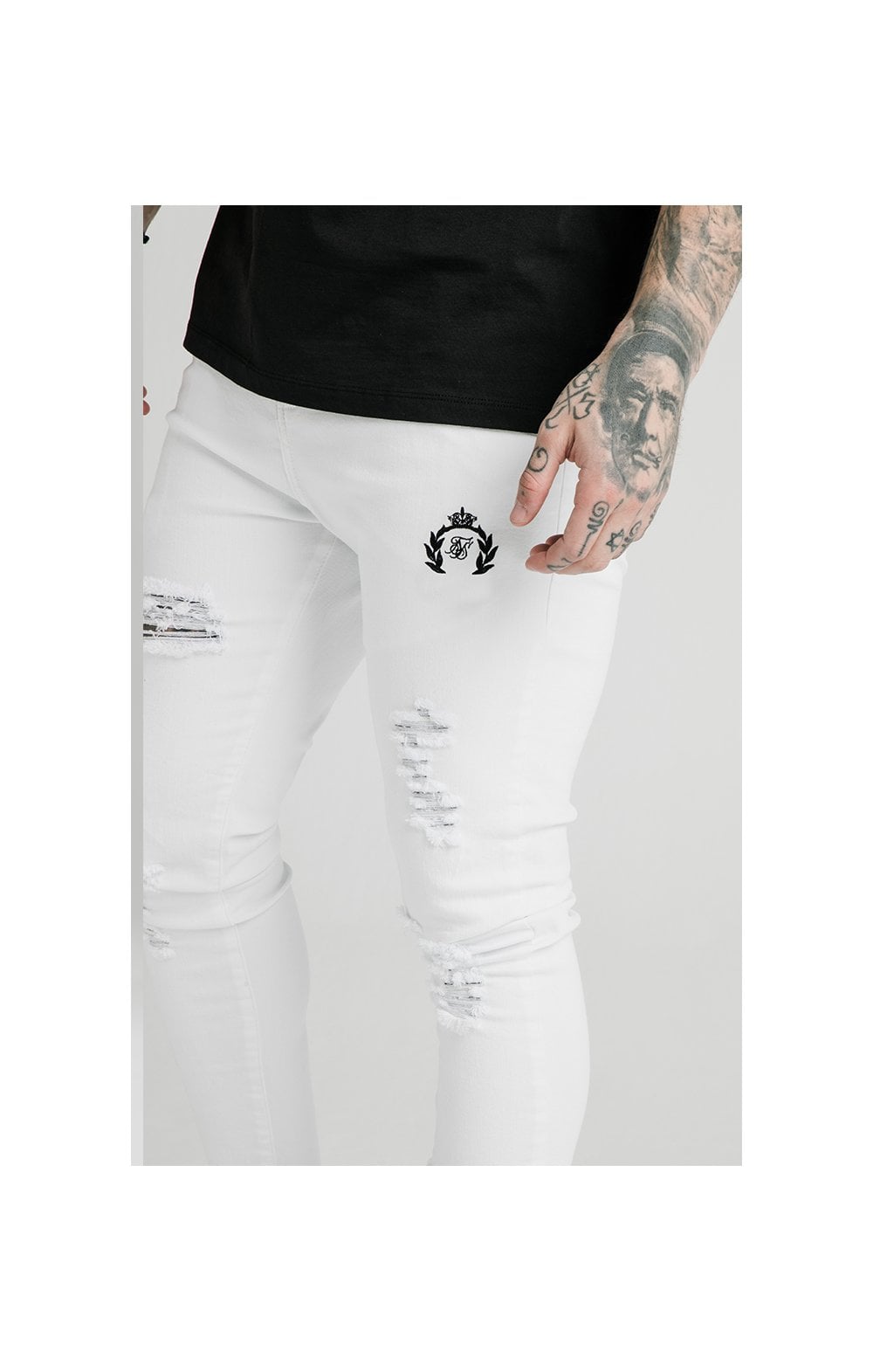 Load image into Gallery viewer, SikSilk Distressed Prestige Skinny Denims - White (3)