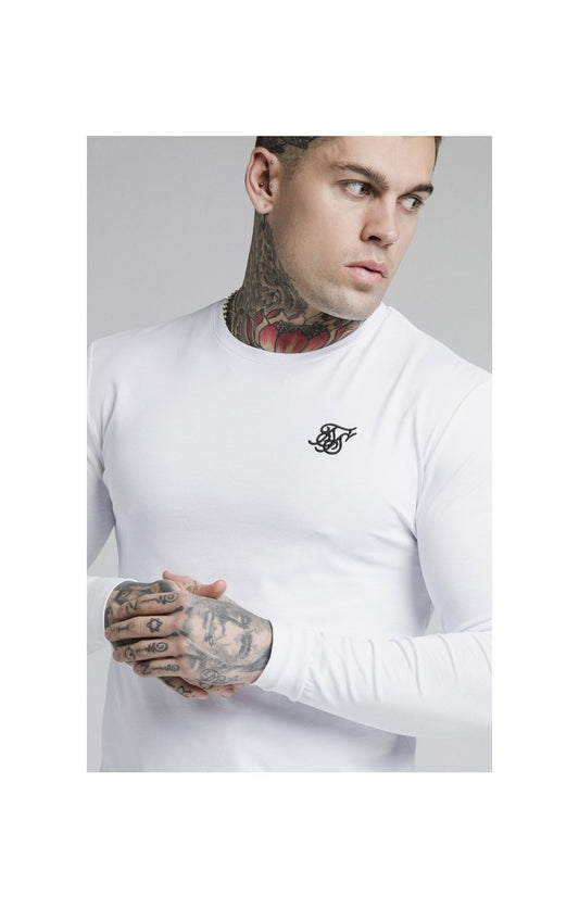 White Long Sleeve Straight Hem Muscle Fit T-Shirt