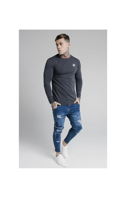 Navy Essential Long Sleeve Muscle Fit T-Shirt