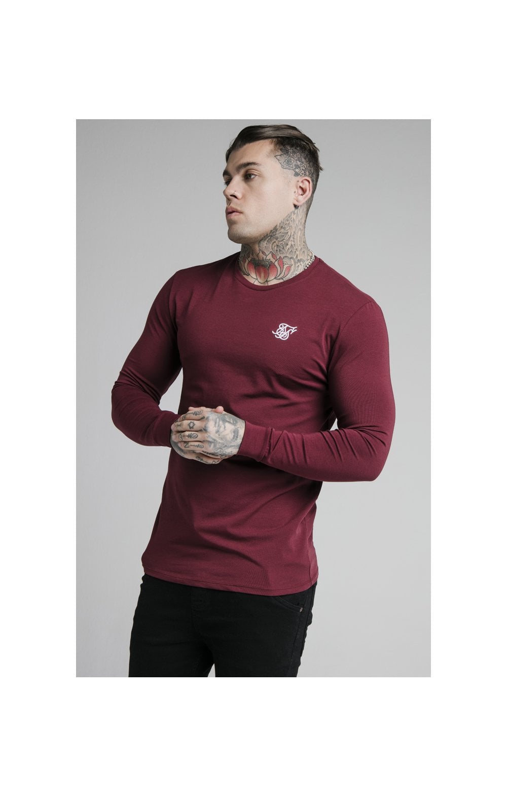 Load image into Gallery viewer, Burgundy Essential Long Sleeve Muscle Fit T-Shirt