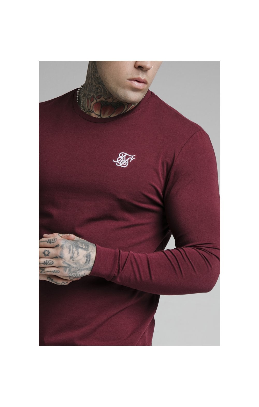 Load image into Gallery viewer, Burgundy Essential Long Sleeve Muscle Fit T-Shirt (2)