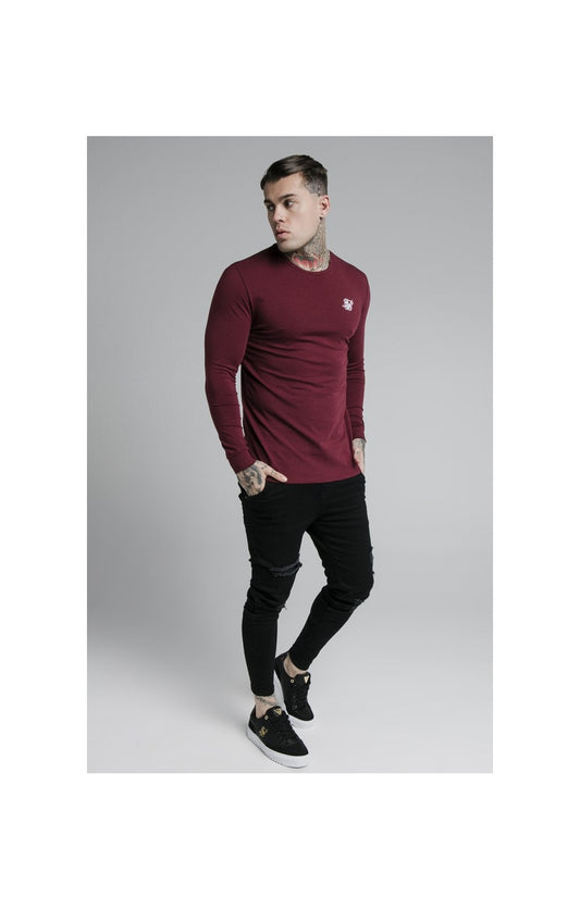 Burgundy Essential Long Sleeve Muscle Fit T-Shirt