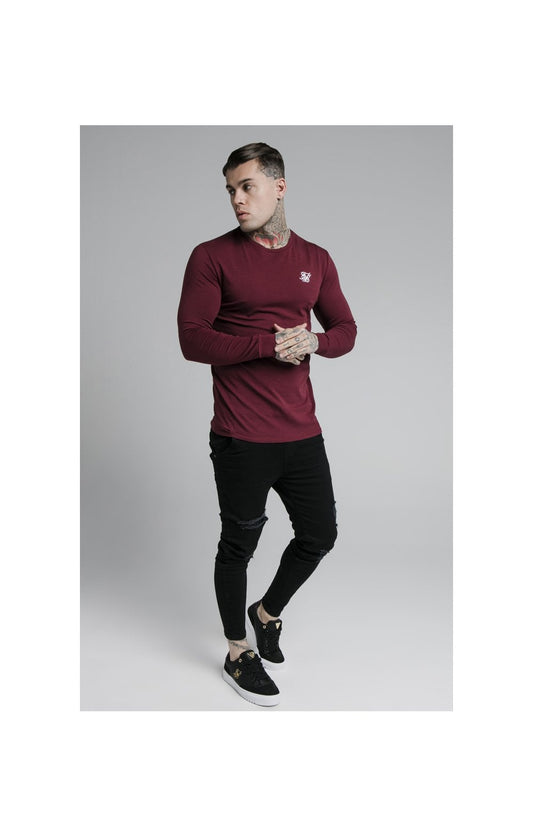 Burgundy Essential Long Sleeve Muscle Fit T-Shirt
