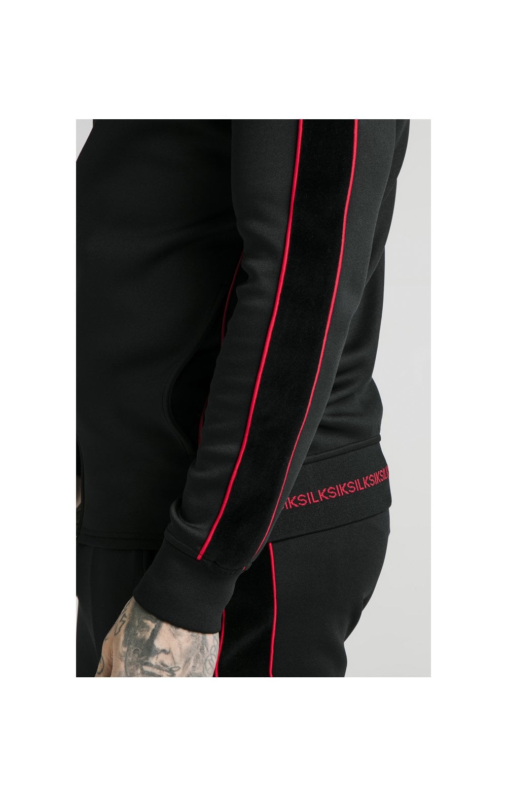 Load image into Gallery viewer, SikSilk Zip Through Funnel Neck Hoodie – Black &amp; Red (2)