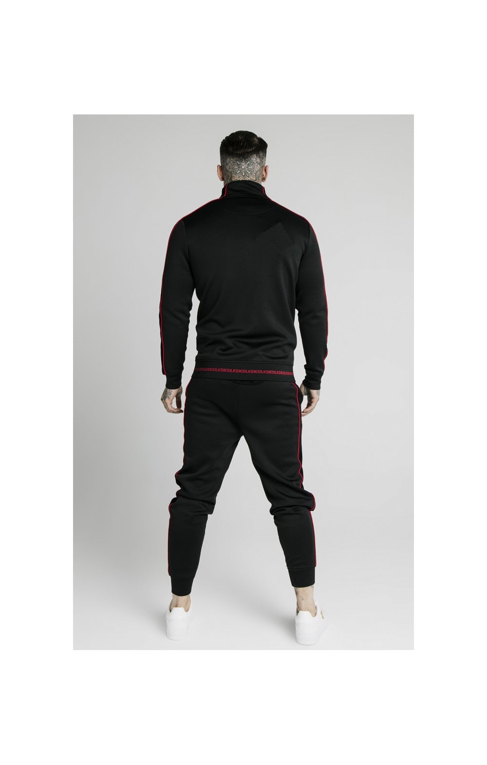 Load image into Gallery viewer, SikSilk Zip Through Funnel Neck Hoodie – Black &amp; Red (7)