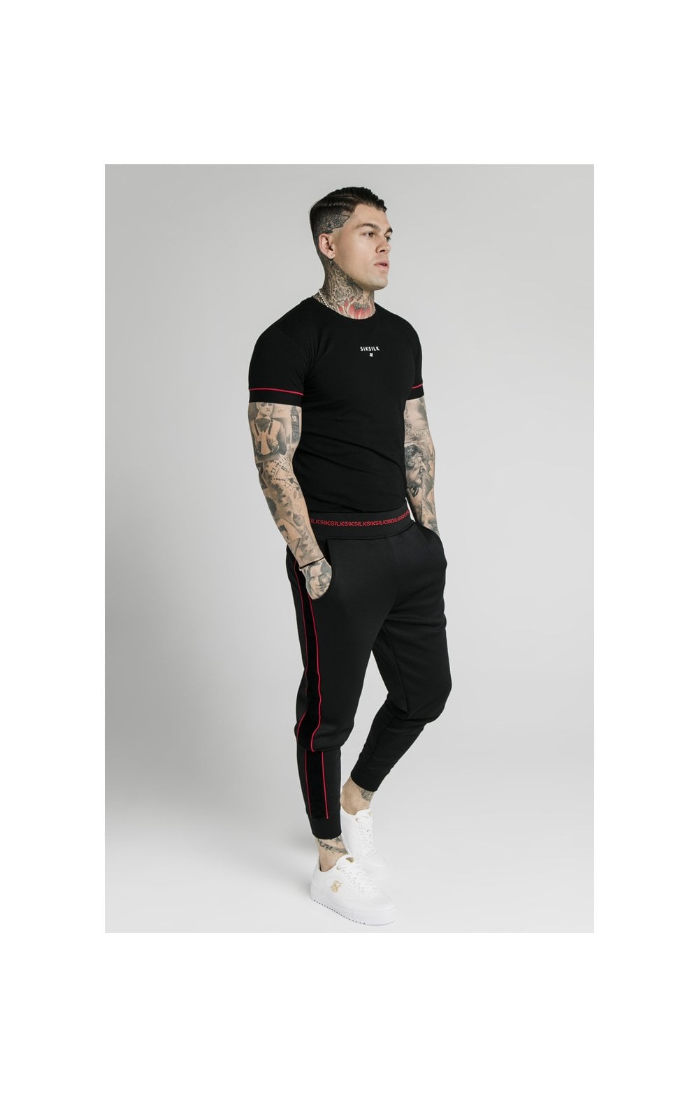 Load image into Gallery viewer, SikSilk Imperial Straight Tech Tee - Black &amp; Red (4)
