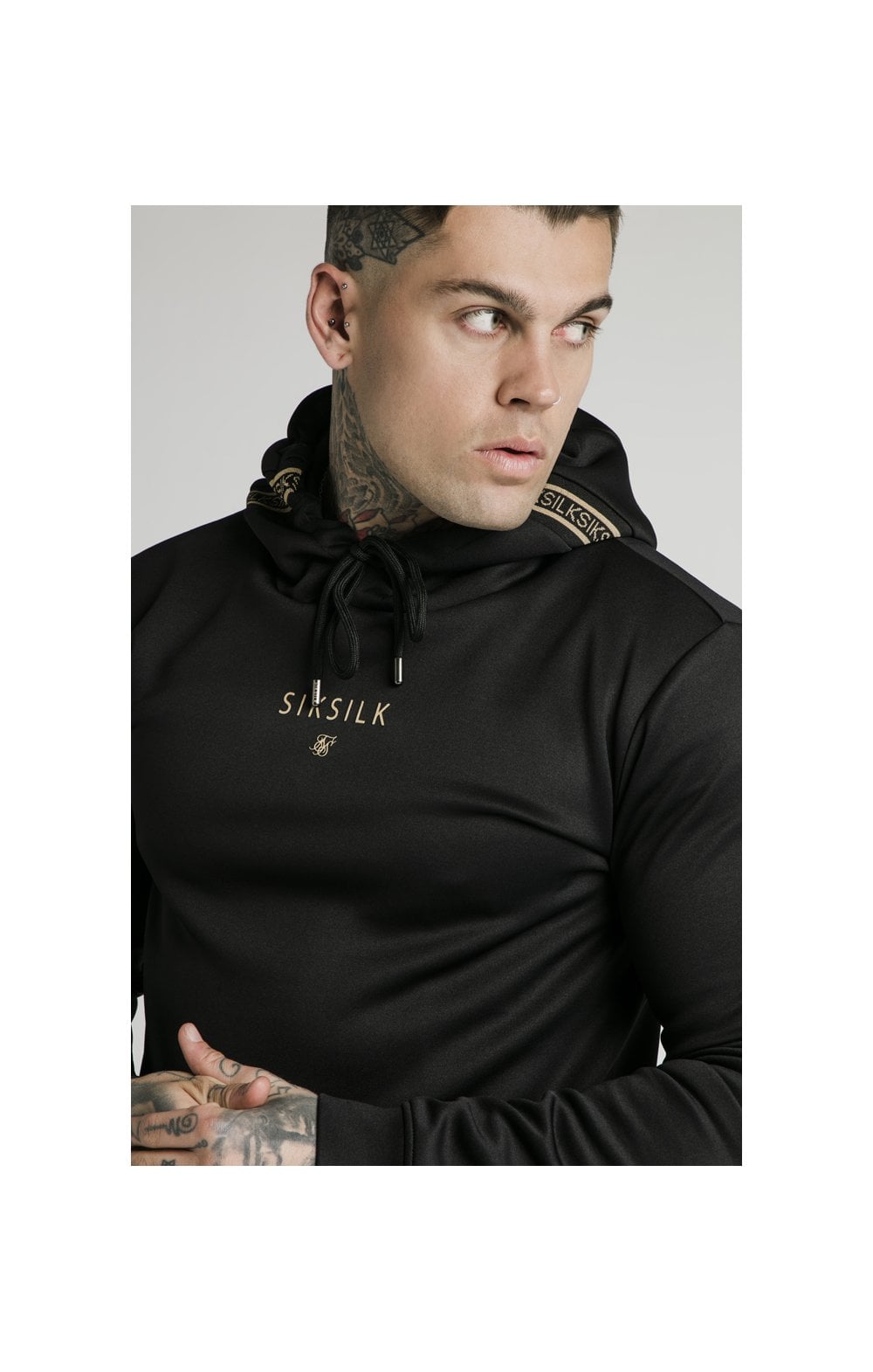 Load image into Gallery viewer, SikSilk Element Muscle Fit Overhead Hoodie - Black &amp; Gold (2)