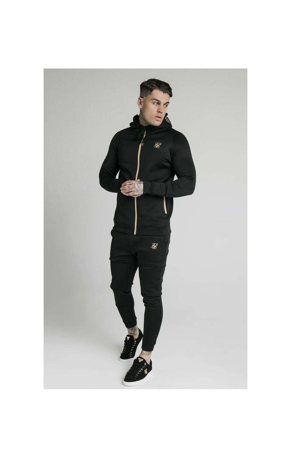 Load image into Gallery viewer, SikSilk Element Zip Through Hoodie - Black &amp; Gold