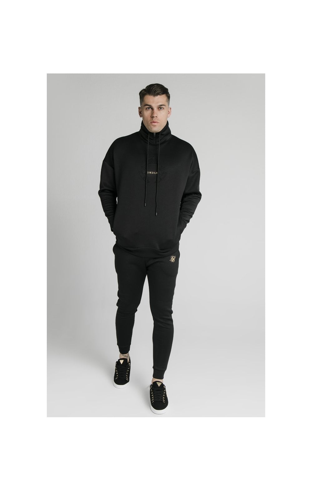Load image into Gallery viewer, SikSilk Element Quarter Zip Hoodie – Black &amp; Gold (1)