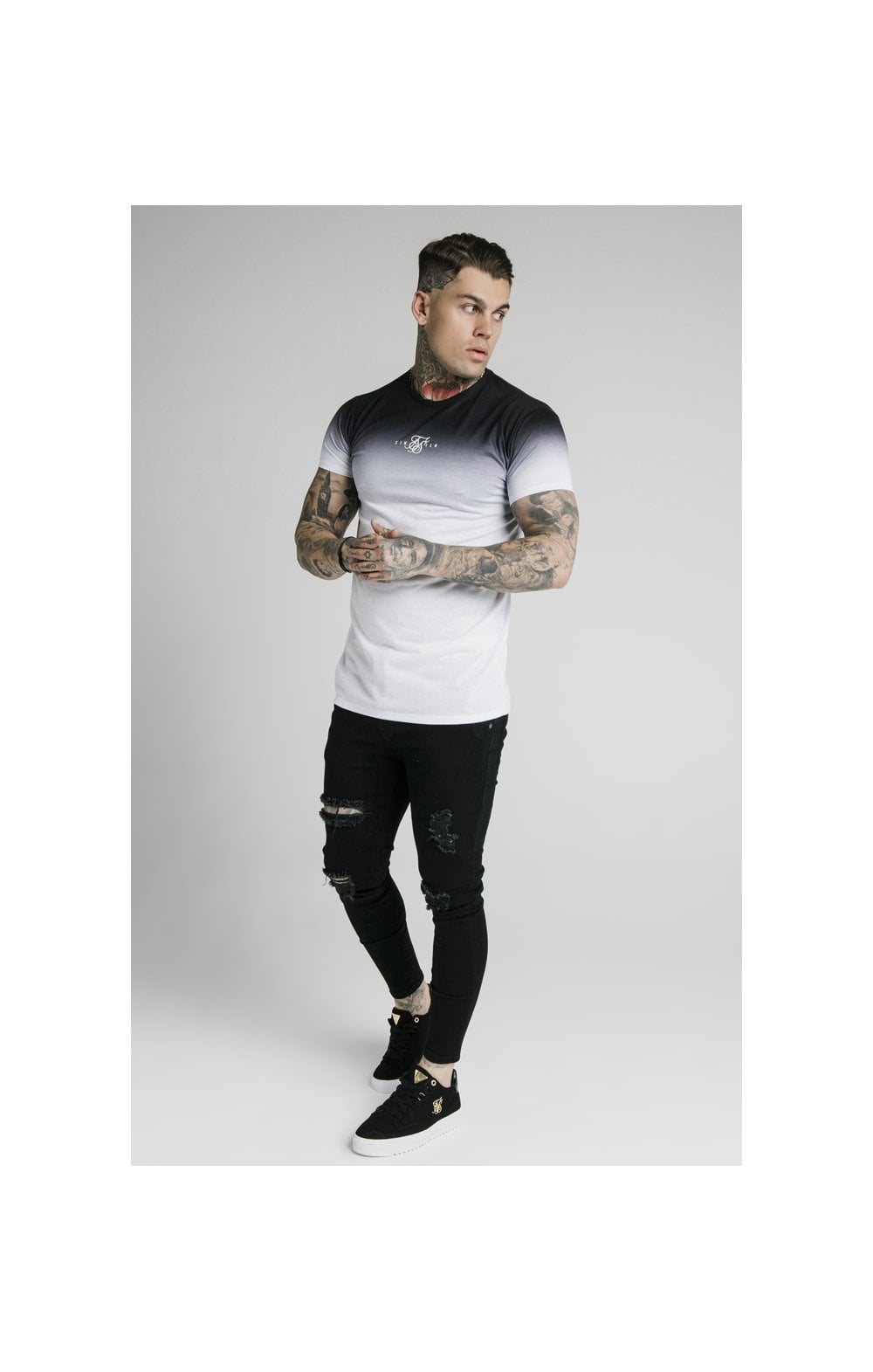 Load image into Gallery viewer, SikSilk S/S High Fade Box Tee - Black &amp; White (2)