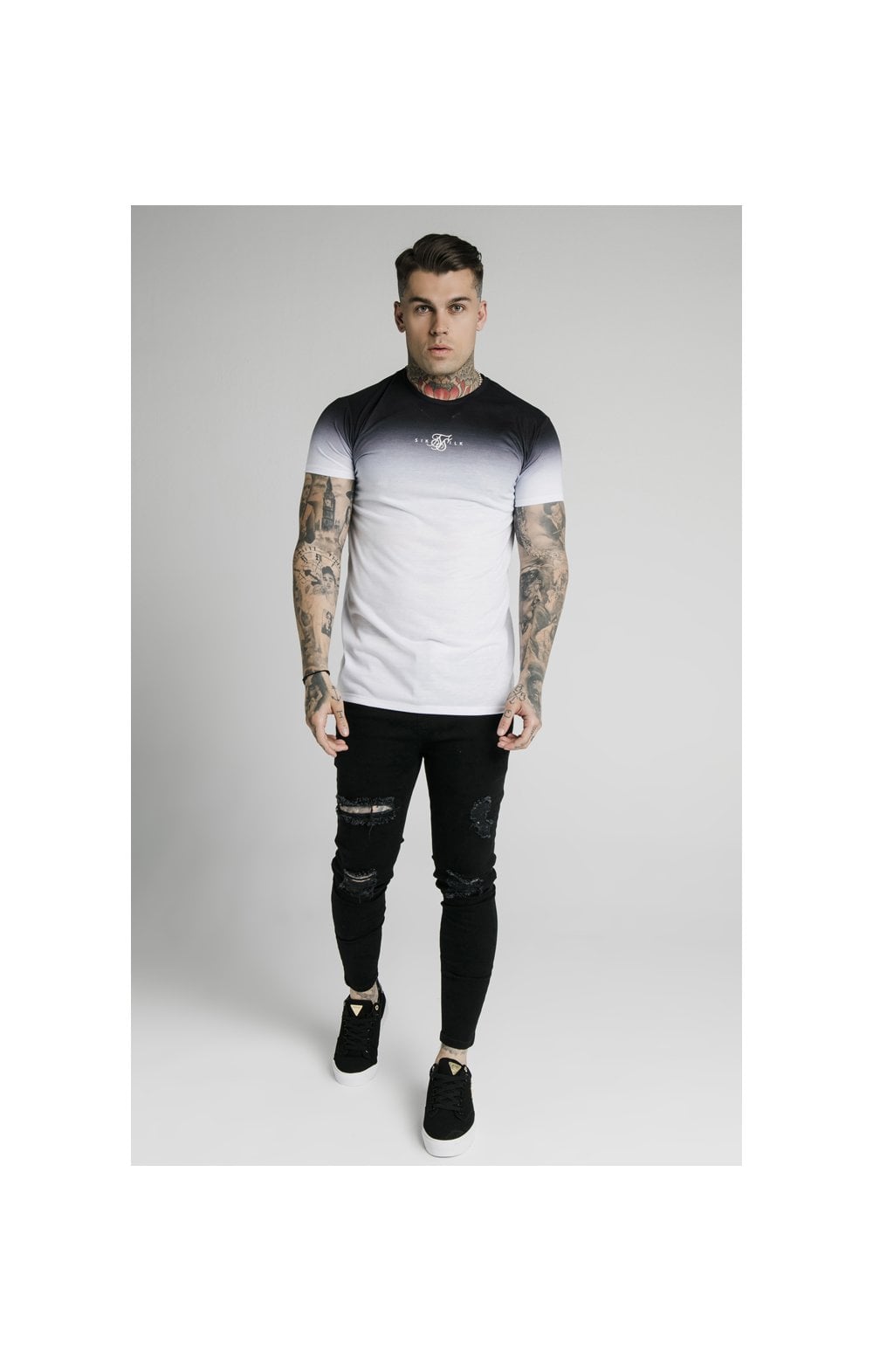 Load image into Gallery viewer, SikSilk S/S High Fade Box Tee - Black &amp; White (3)