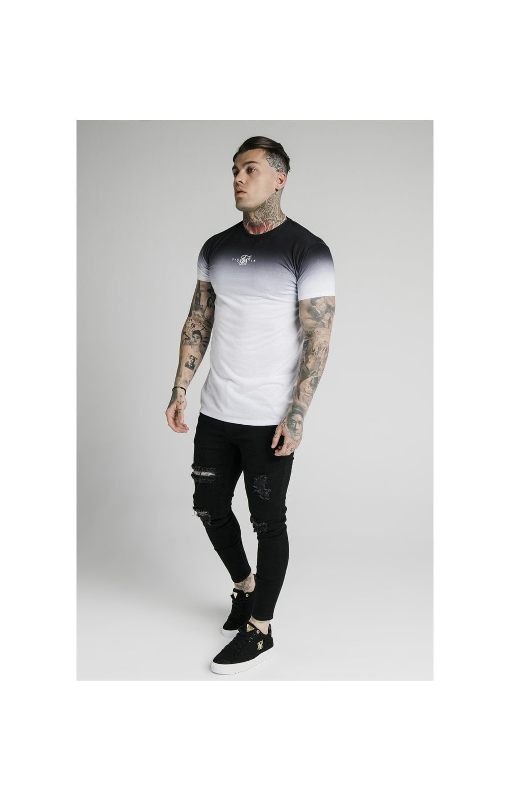 Load image into Gallery viewer, SikSilk S/S High Fade Box Tee - Black &amp; White (4)