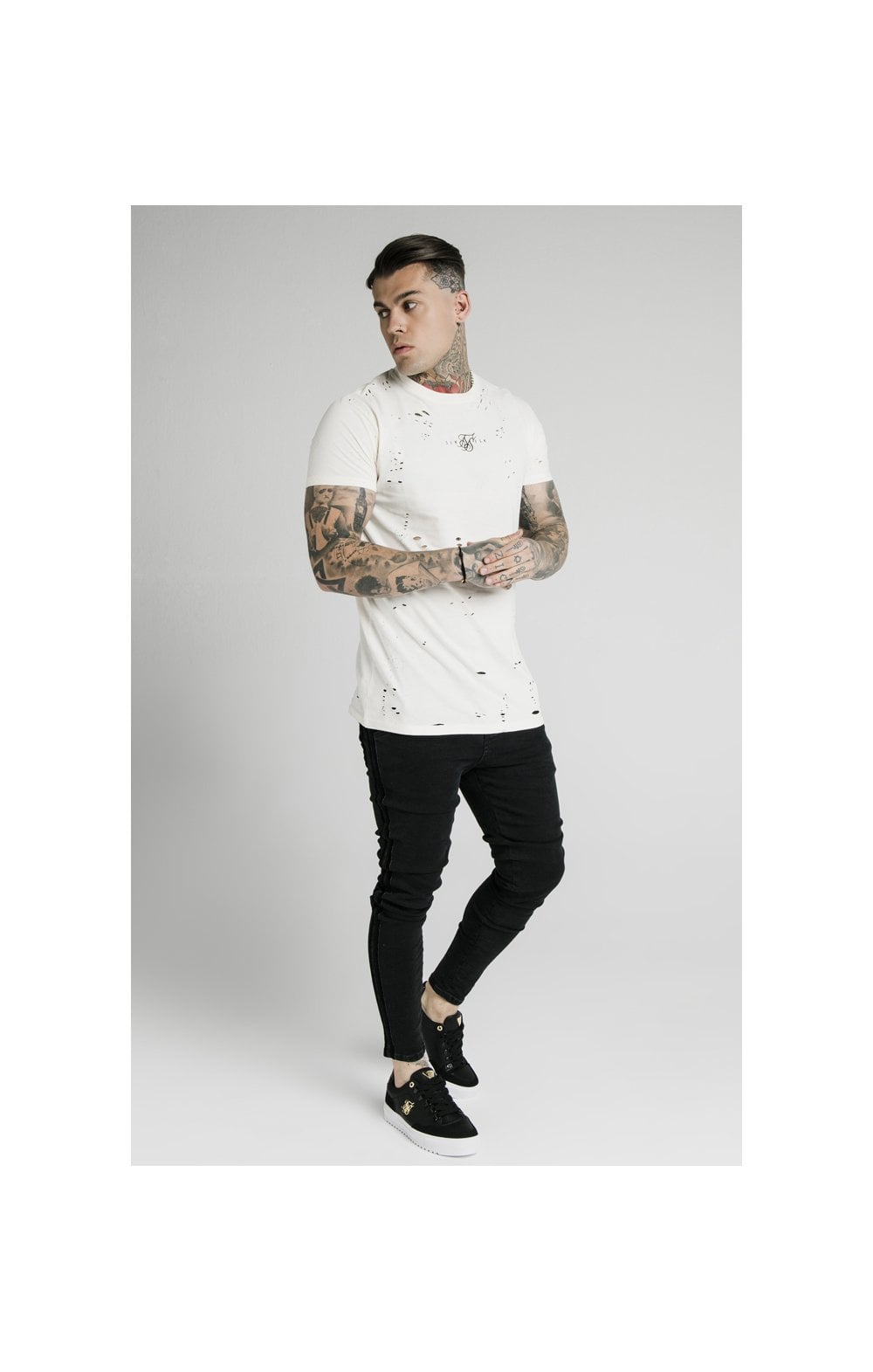 Load image into Gallery viewer, SikSilk S/S Distressed Box Tee - Off White (4)
