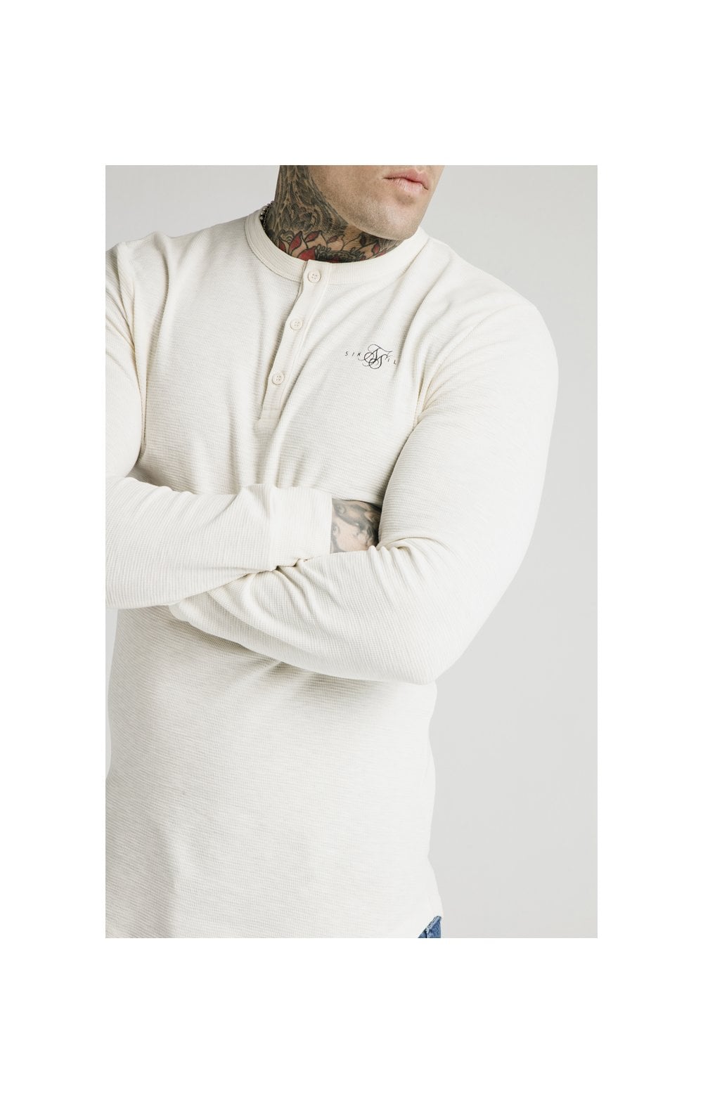 Load image into Gallery viewer, SikSilk Long Sleeve Button Down Tee – Ecru (1)
