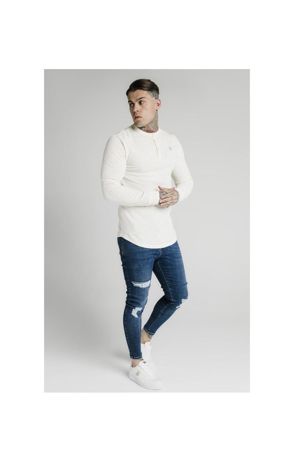 Load image into Gallery viewer, SikSilk Long Sleeve Button Down Tee – Ecru (2)