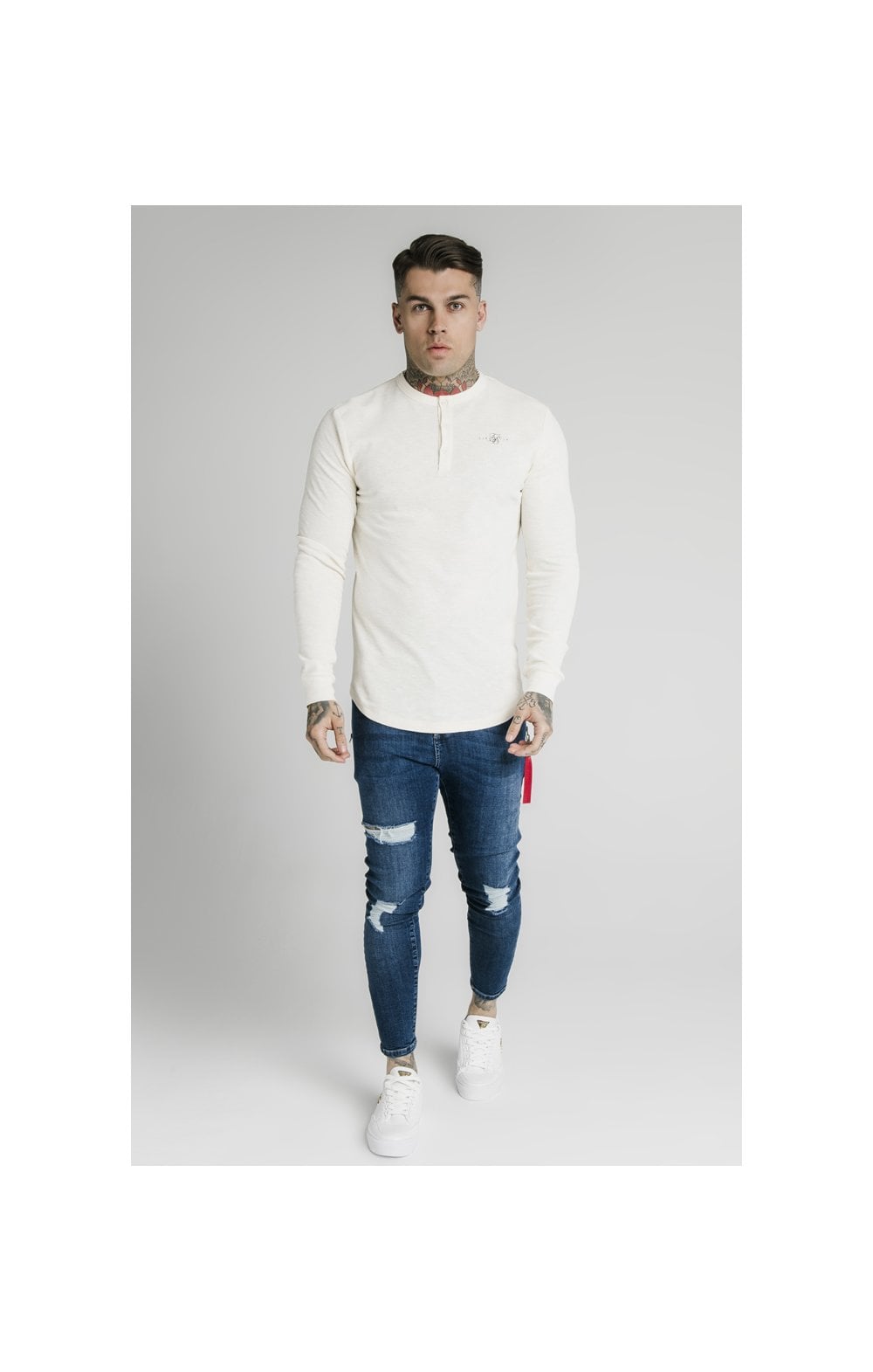 Load image into Gallery viewer, SikSilk Long Sleeve Button Down Tee – Ecru (4)