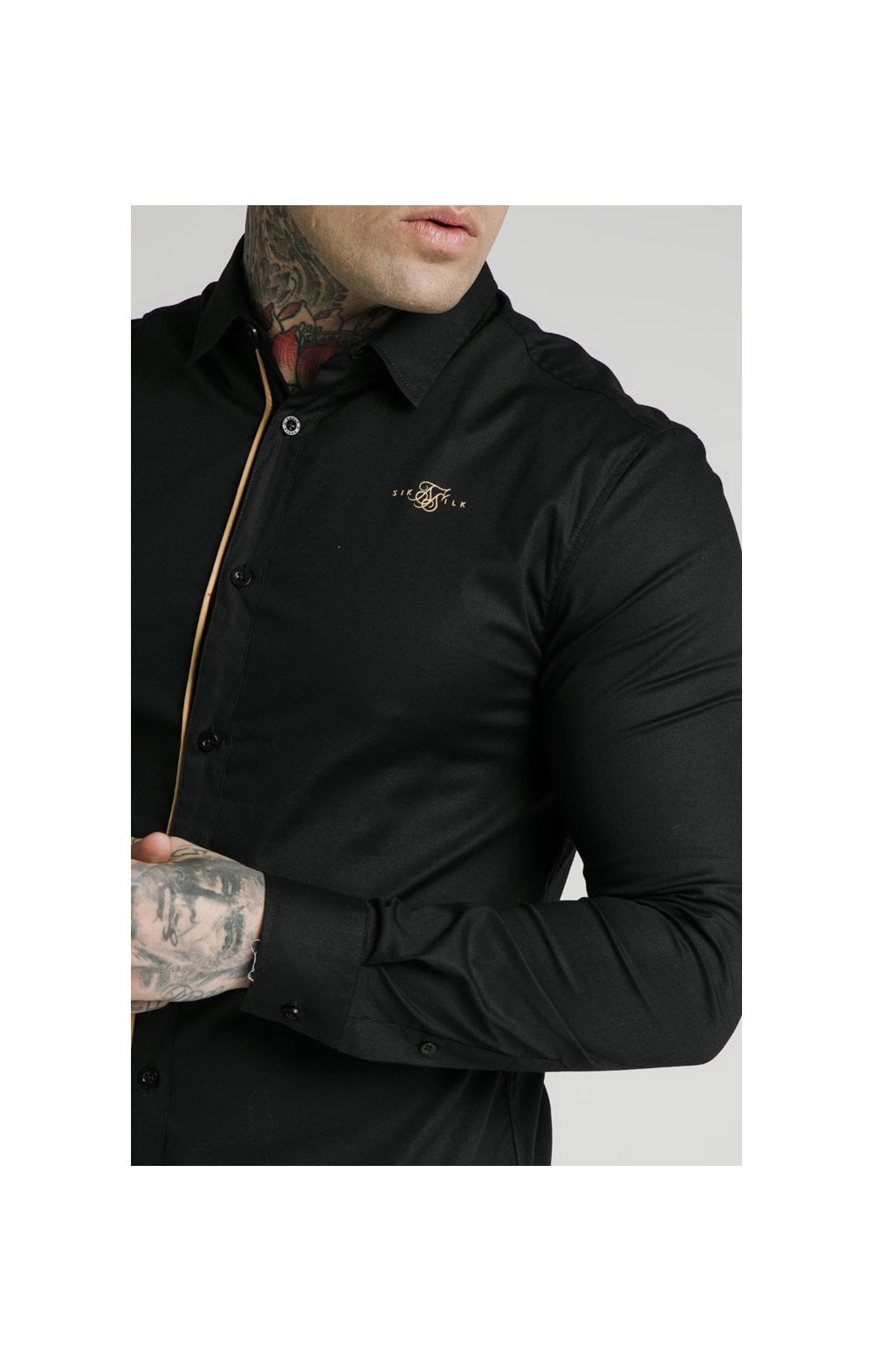 Load image into Gallery viewer, SikSilk L/S Fade Piping Shirt - Black &amp; Gold (1)