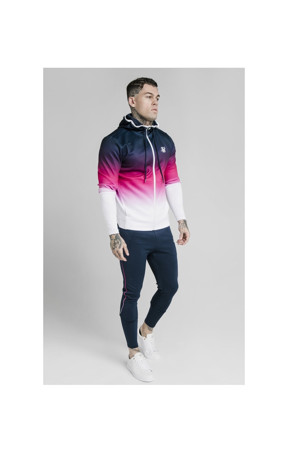 Load image into Gallery viewer, SikSilk Tri-Fade Agility Zip Through Hoodie - Navy,Pink &amp; White (2)