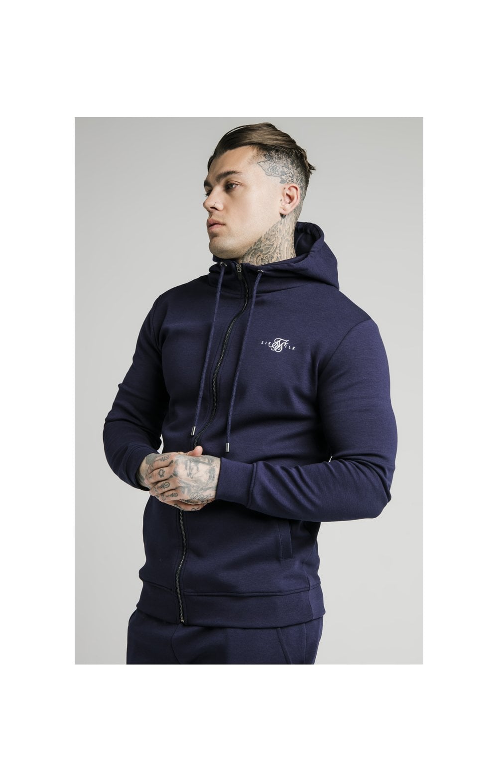 Load image into Gallery viewer, Navy Zip Through Muscle Fit Hoodie