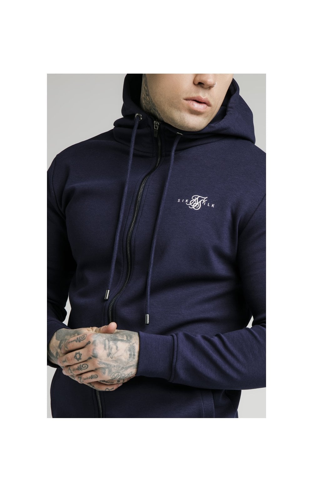 Load image into Gallery viewer, Navy Zip Through Muscle Fit Hoodie (1)