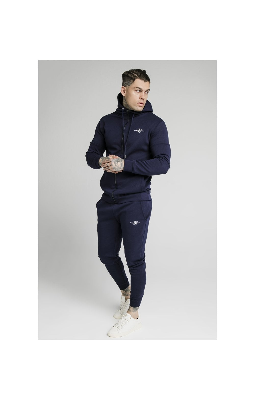Load image into Gallery viewer, Navy Zip Through Muscle Fit Hoodie (4)