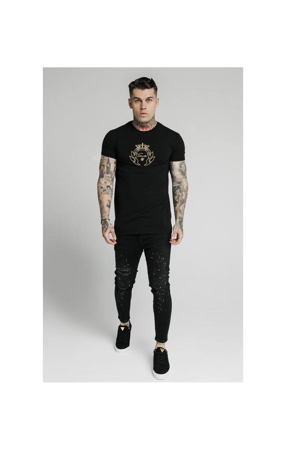 Load image into Gallery viewer, SikSilk S/S Prestige Gym Tee - Black &amp; Gold (2)