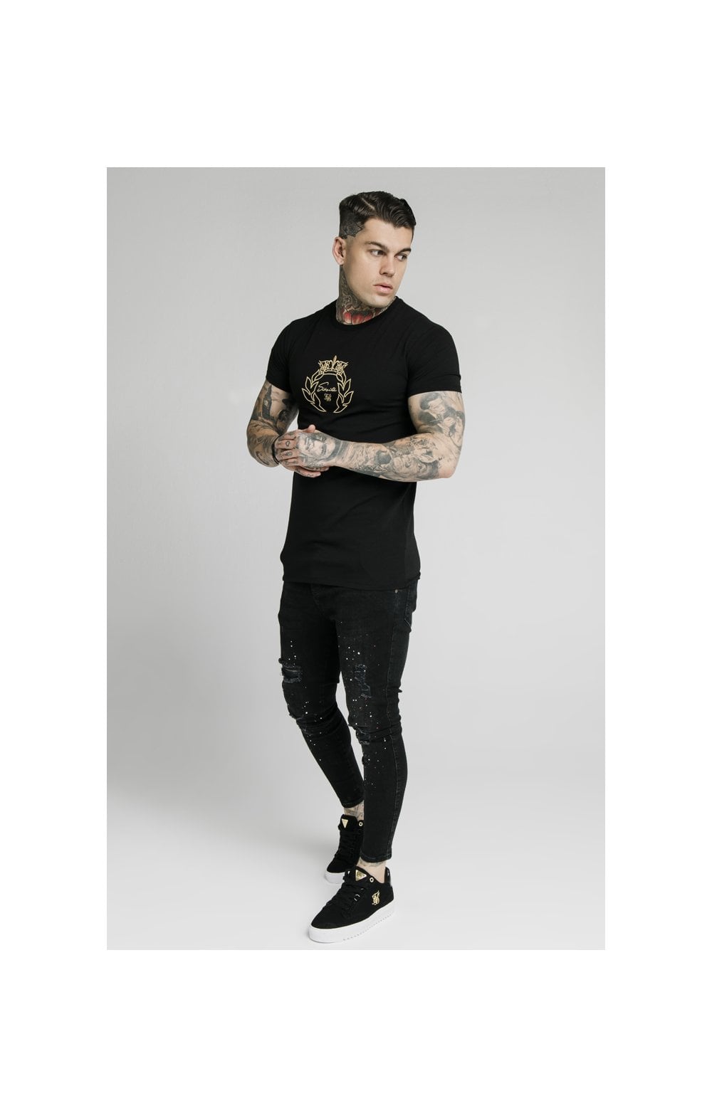 Load image into Gallery viewer, SikSilk S/S Prestige Gym Tee - Black &amp; Gold (3)