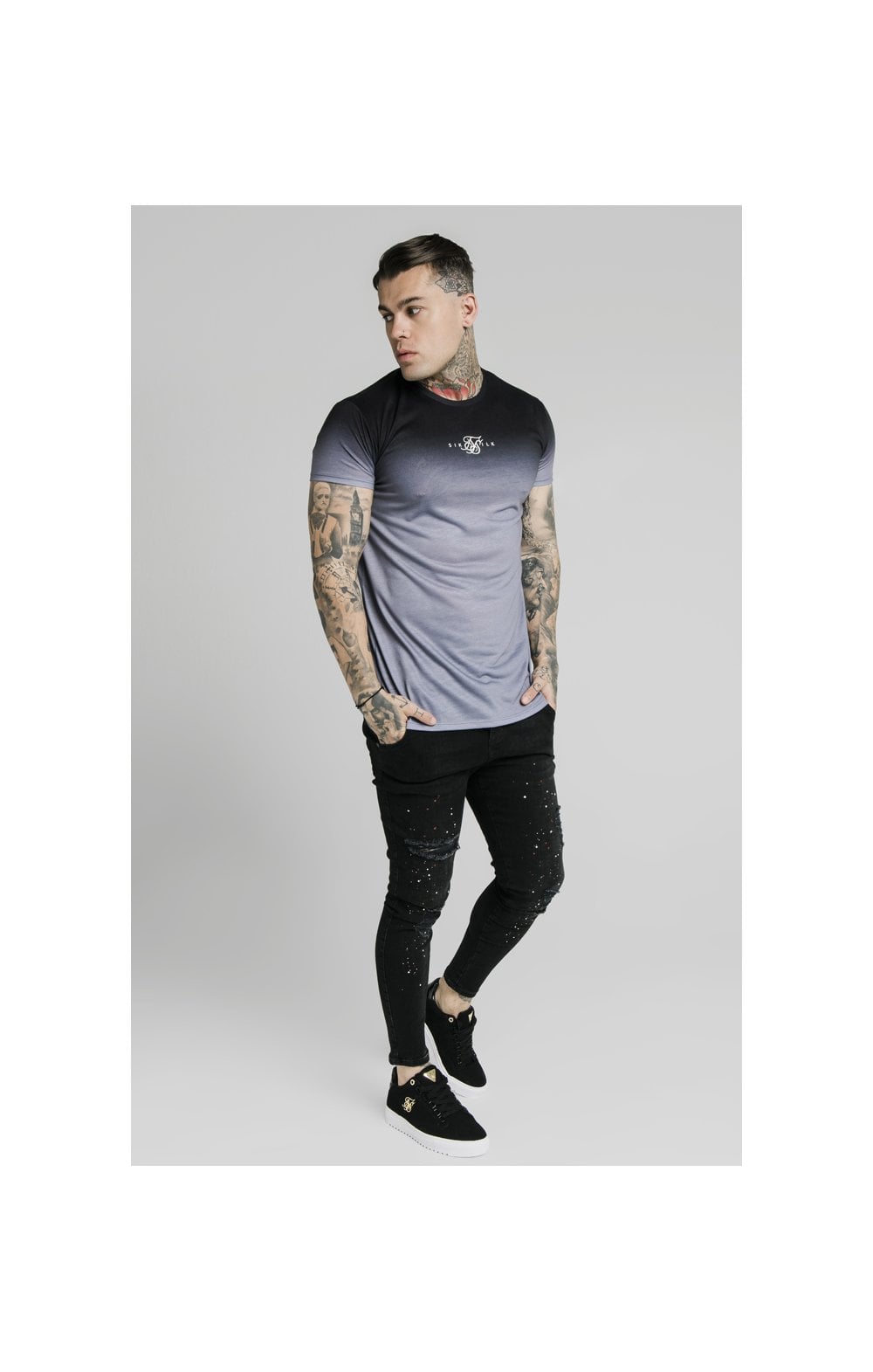 Load image into Gallery viewer, SikSilk High Fade Tee – Black &amp; Grey (3)