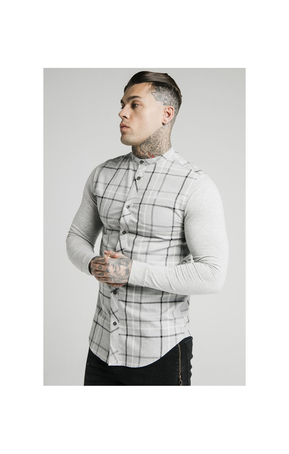 Load image into Gallery viewer, SikSilk L/S Flannel Check Grandad Shirt - Grey Marl