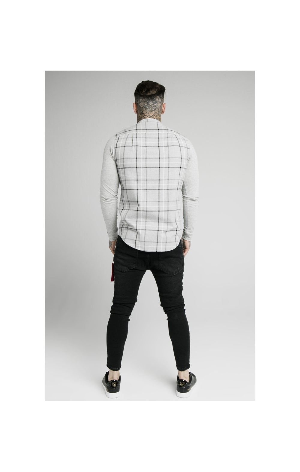 Load image into Gallery viewer, SikSilk L/S Flannel Check Grandad Shirt - Grey Marl (5)