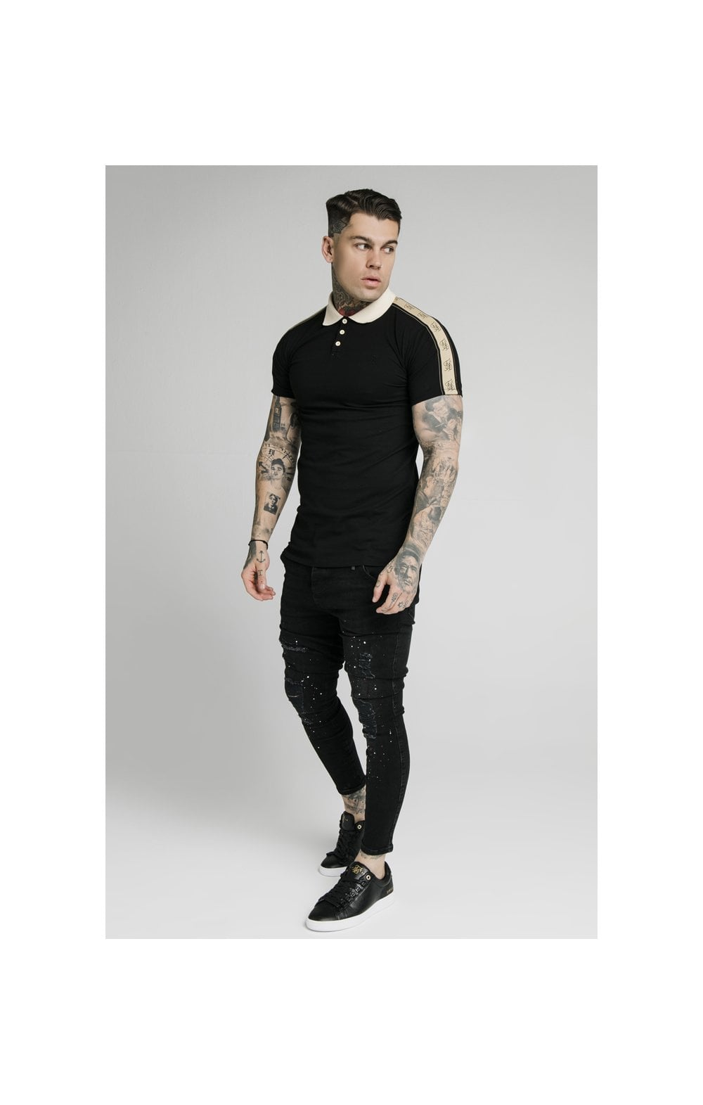 Load image into Gallery viewer, SikSilk S/S Premium Tape Polo - Black