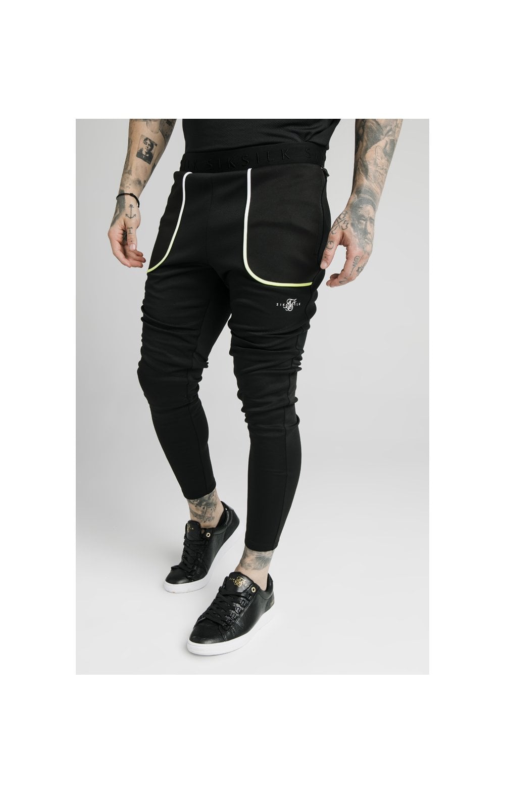 Load image into Gallery viewer, SikSilk Legacy Fade Track Pants - Black &amp; Fluro White