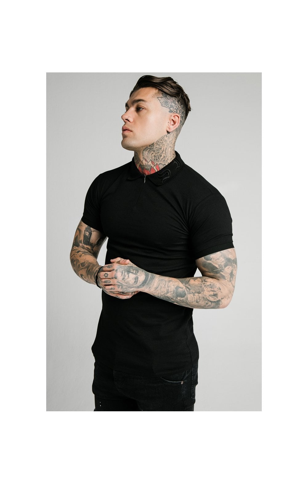 Load image into Gallery viewer, SikSilk S/S Old English Inset Cuff Polo - Black