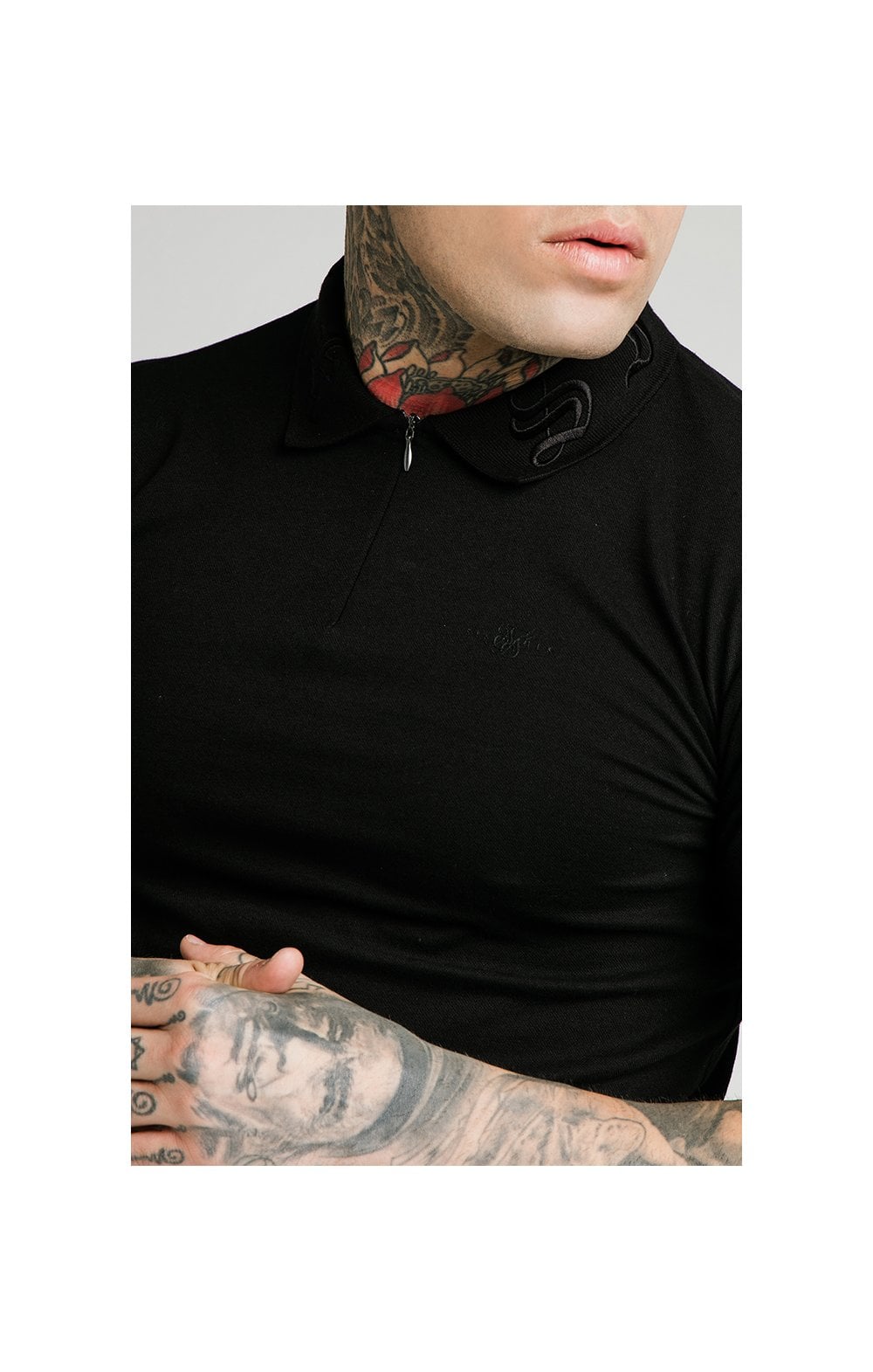 Load image into Gallery viewer, SikSilk S/S Old English Inset Cuff Polo - Black (1)