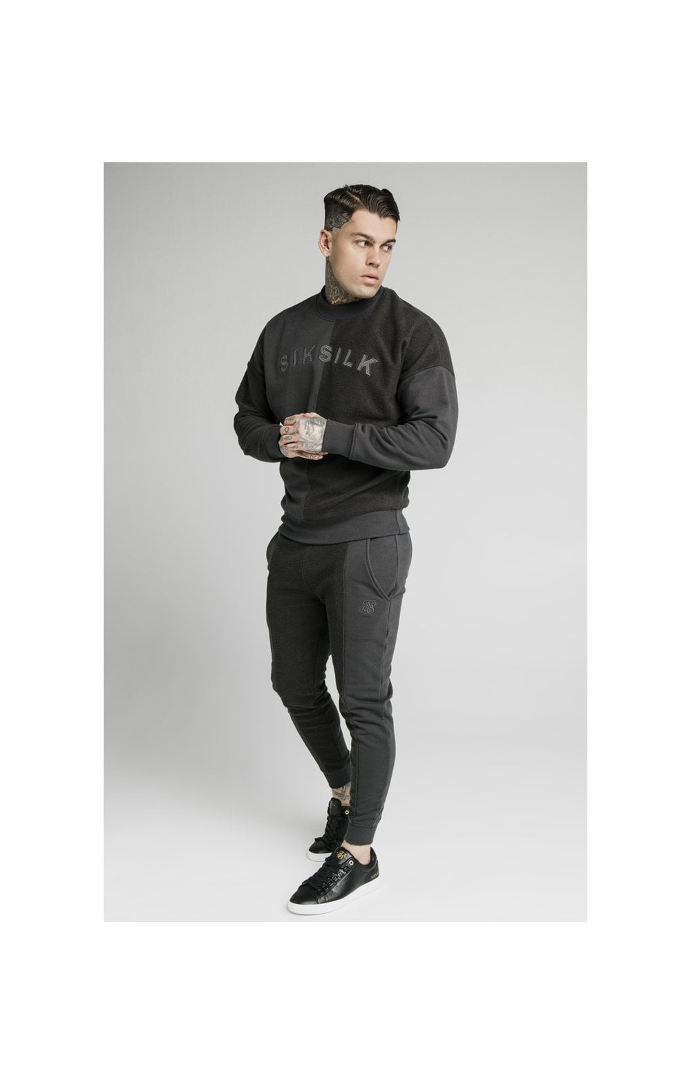 Load image into Gallery viewer, SikSilk Half &amp; Half Crew Sweater – Washed Grey (2)