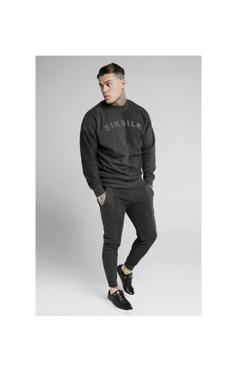 Load image into Gallery viewer, SikSilk Half &amp; Half Crew Sweater – Washed Grey (4)