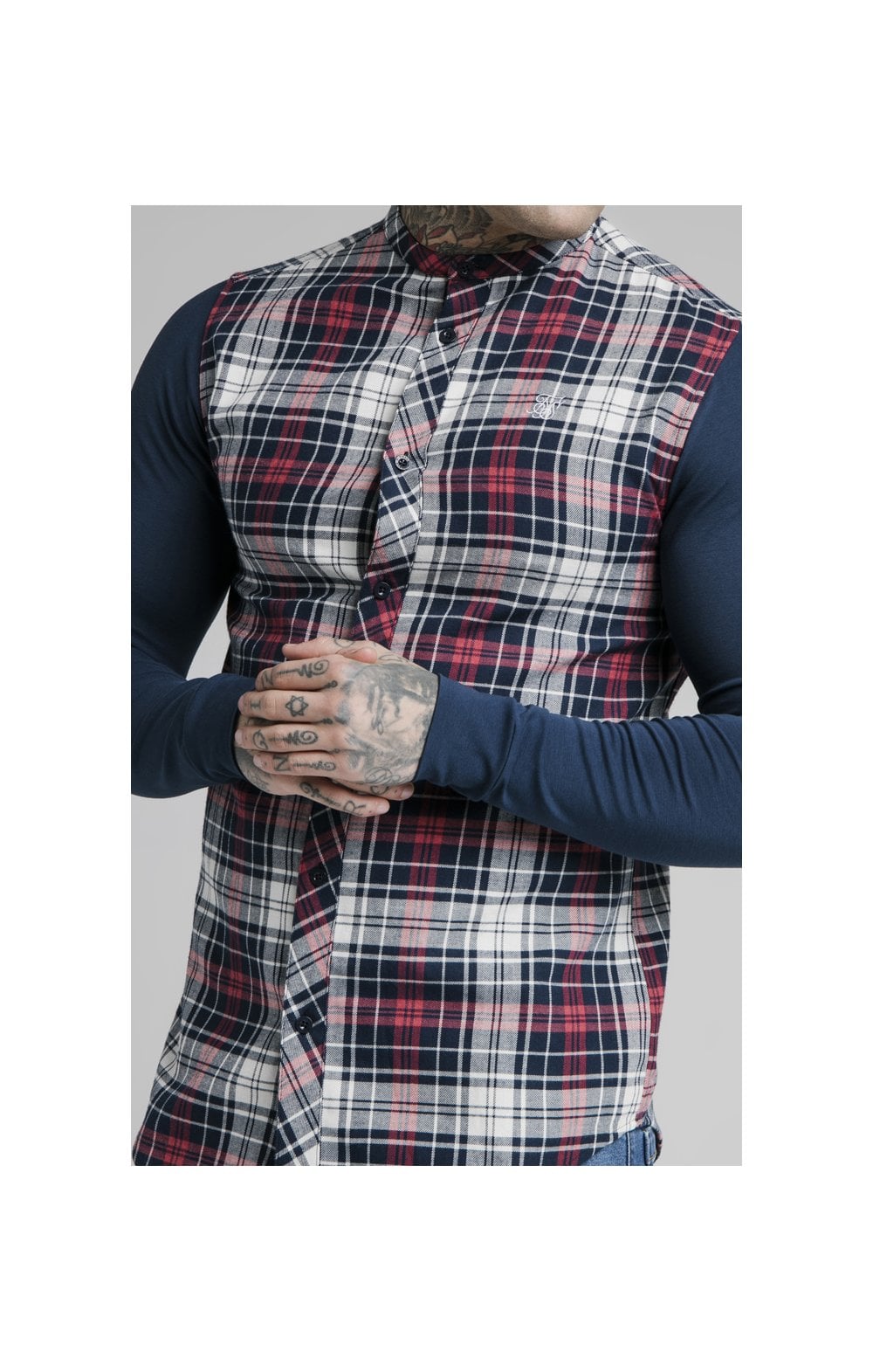 Load image into Gallery viewer, SikSilk L/S Flannel Grandad Shirt - Navy (1)