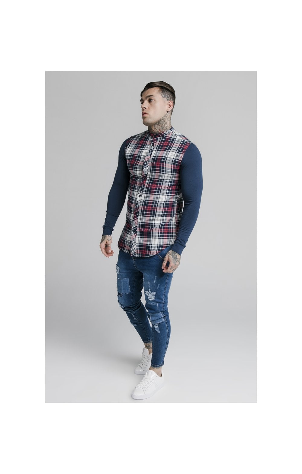 Load image into Gallery viewer, SikSilk L/S Flannel Grandad Shirt - Navy (2)