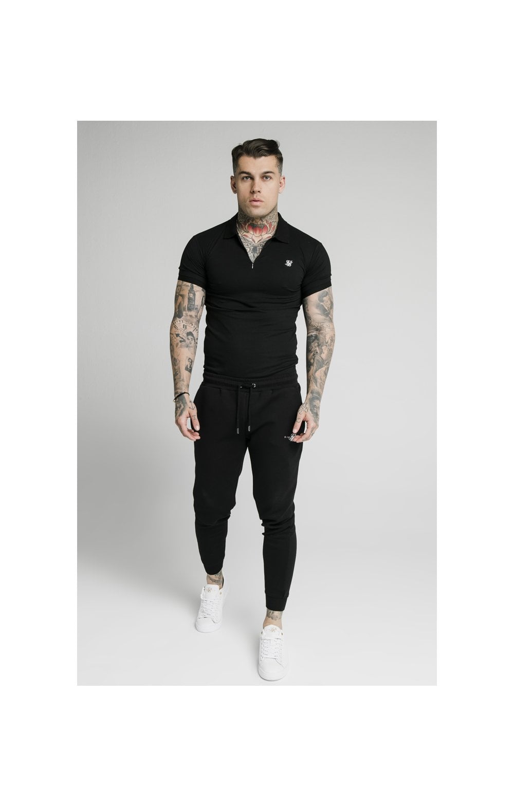 Load image into Gallery viewer, SikSilk S/S Inset Cuff Stretch Polo - Black (3)