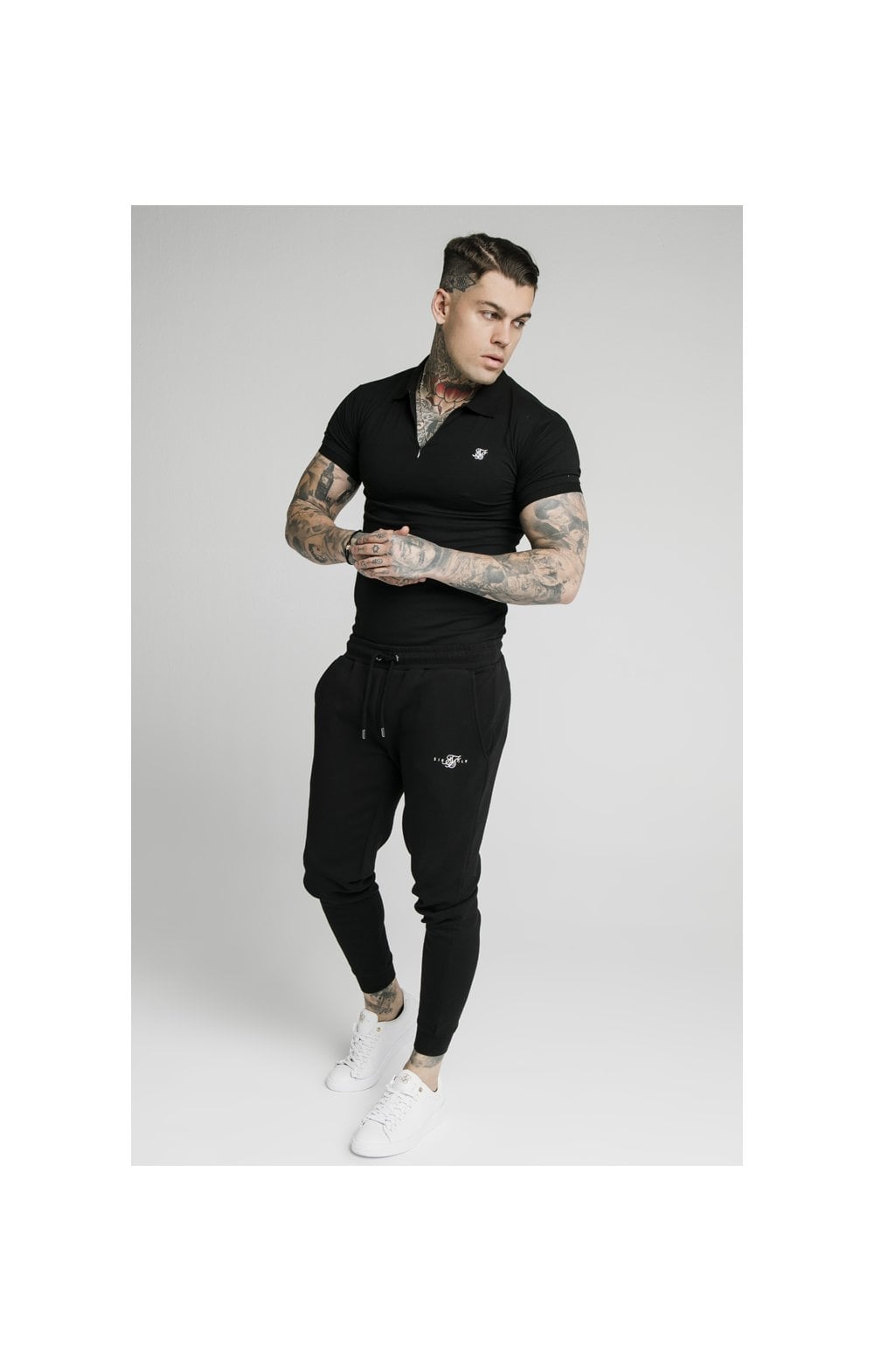 Load image into Gallery viewer, SikSilk S/S Inset Cuff Stretch Polo - Black (5)